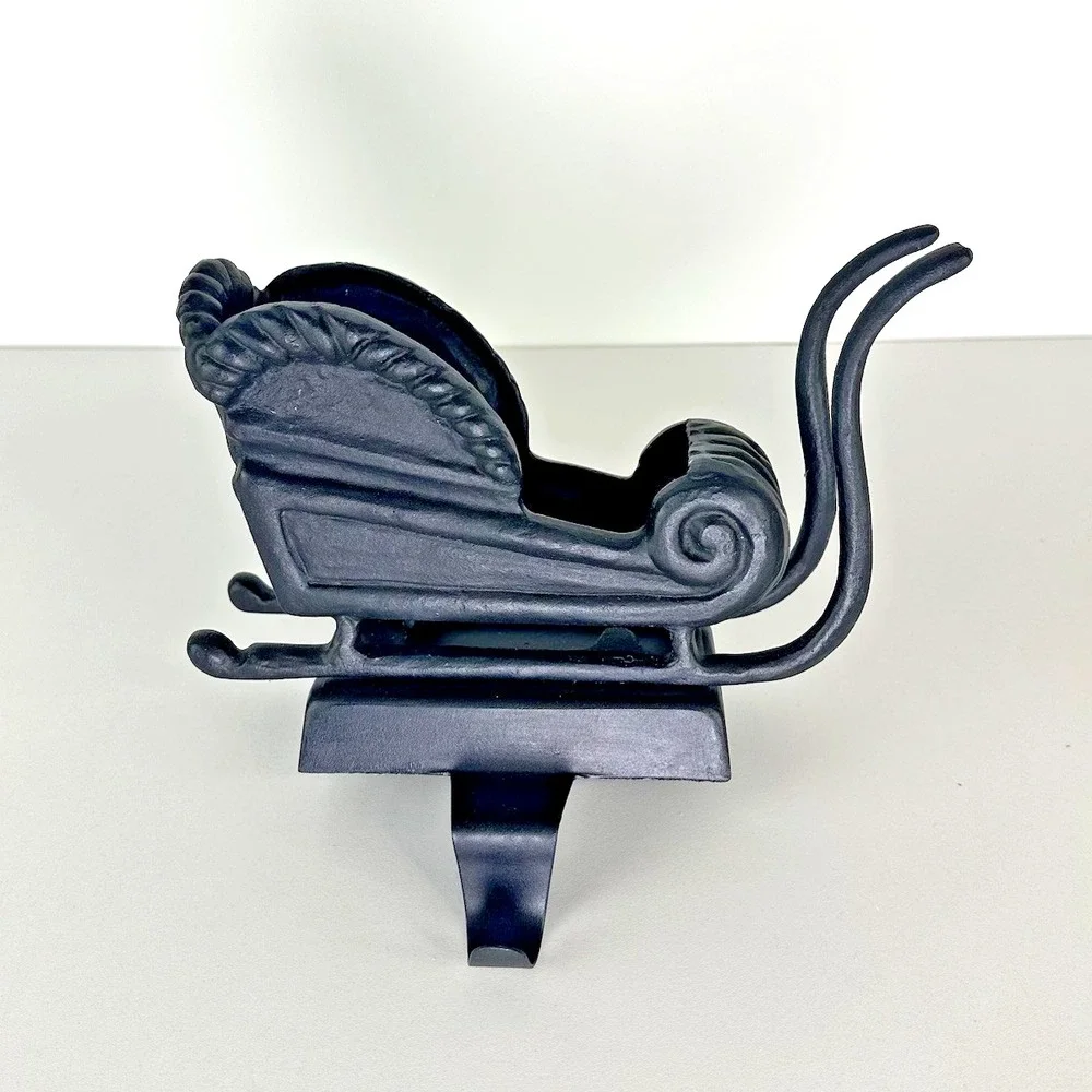Pottery Barn Christmas Santa's‎ Sleigh Black Bronze Metal Stocking Holder Hanger